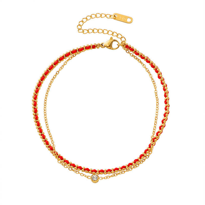 Buddha Stones Titanium Steel Red String Faith Double Wrap Anklet - image 4