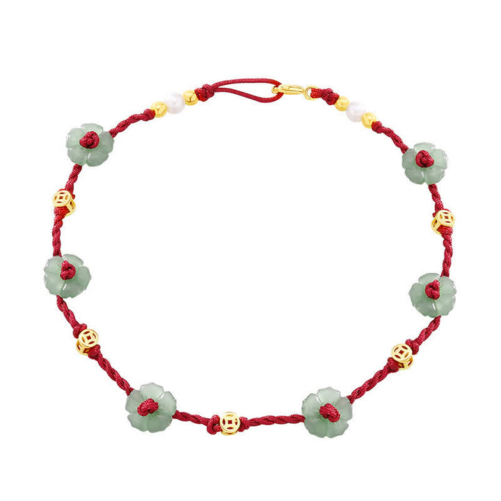 Buddha Stones Hand-Woven Red String Protection Floral Charm Anklet - image 12