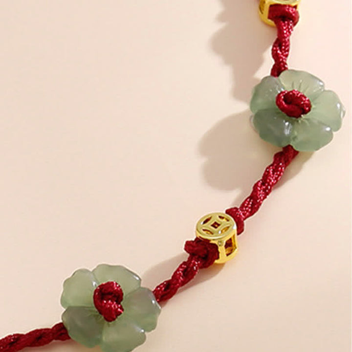 Buddha Stones Hand-Woven Red String Protection Floral Charm Anklet - image 8
