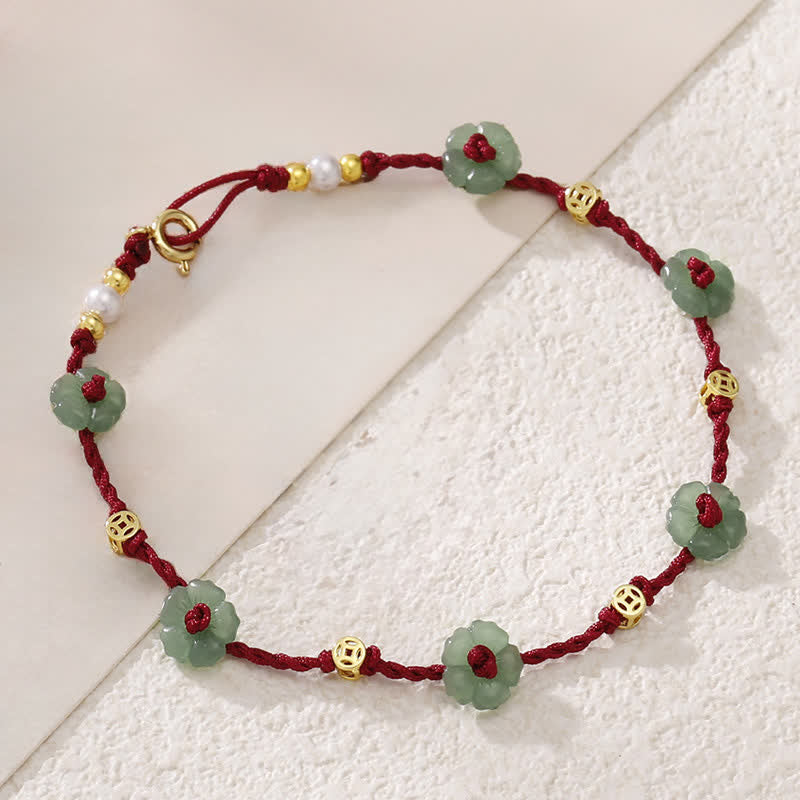 Buddha Stones Hand-Woven Red String Protection Floral Charm Anklet - image 2
