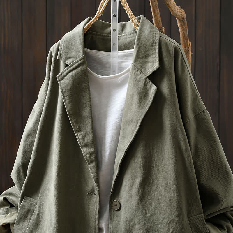 Buddha Stones Spring Fall Buttons Lapel Collar Long Sleeve Mid-length Women's Jacket With Pockets - image 19