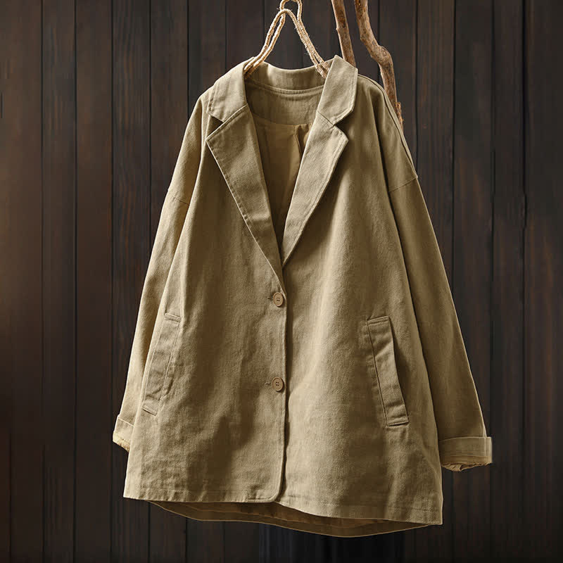 Buddha Stones Spring Fall Buttons Lapel Collar Long Sleeve Mid-length Women's Jacket With Pockets - image 1