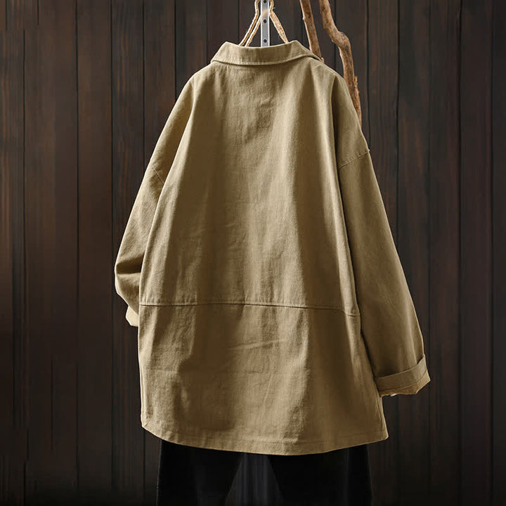 Buddha Stones Spring Fall Buttons Lapel Collar Long Sleeve Mid-length Women's Jacket With Pockets - image 2