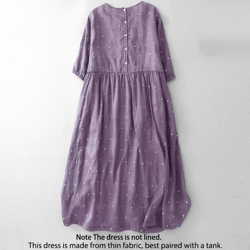 Buddha Stones Back Button Dot Pattern Half Sleeve Polyester Midi Dress With Pockets - image 1