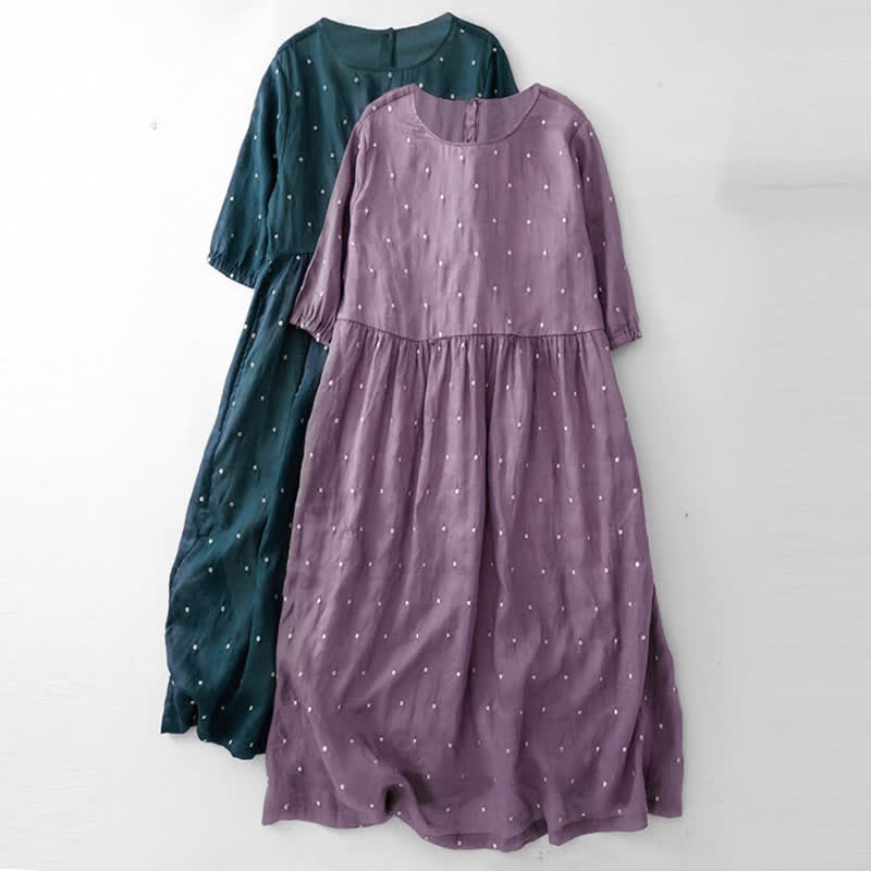 Buddha Stones Back Button Dot Pattern Half Sleeve Polyester Midi Dress With Pockets - image 6