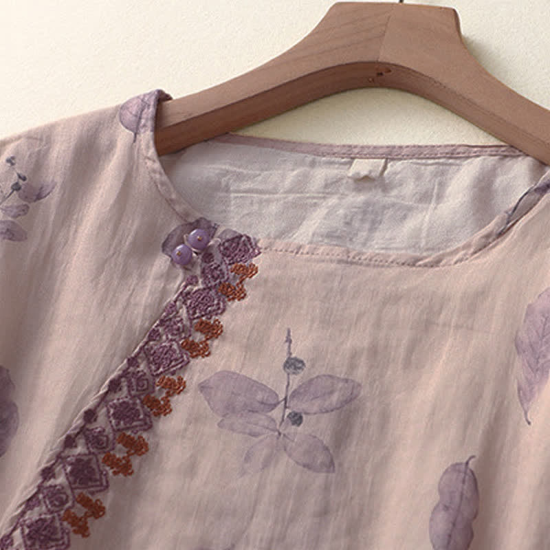 Buddha Stones Embroidery Design Leaves Women's Three Quarter Sleeve Shirt - image 3