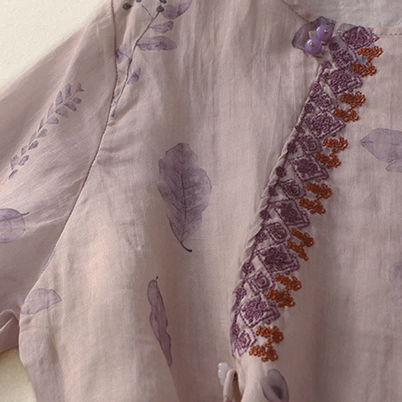 Buddha Stones Embroidery Design Leaves Women's Three Quarter Sleeve Shirt - image 5