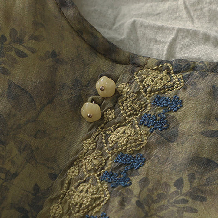 Buddha Stones Embroidery Design Leaves Women's Three Quarter Sleeve Shirt - image 16