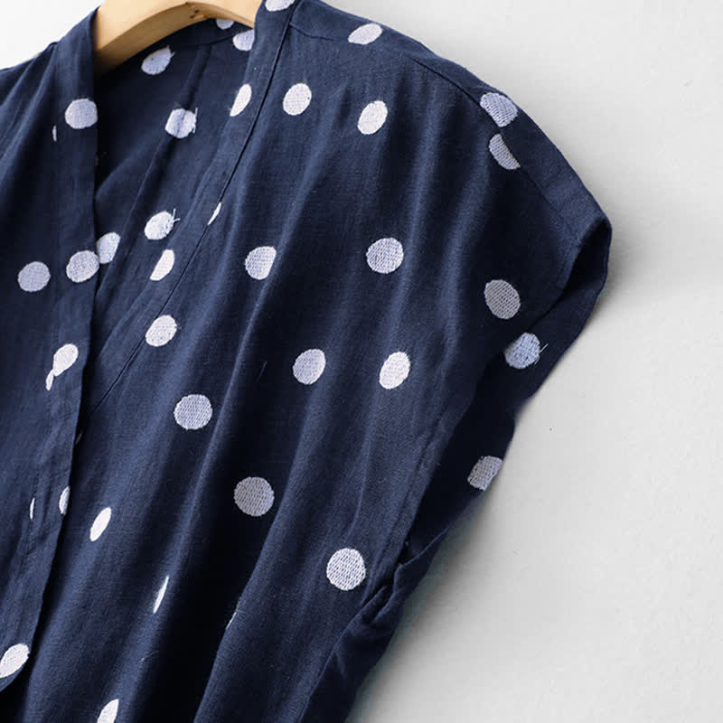 Buddha Stones Polka Dot V-Neck Lace-up Women's Midi Dress With Pockets - image 2
