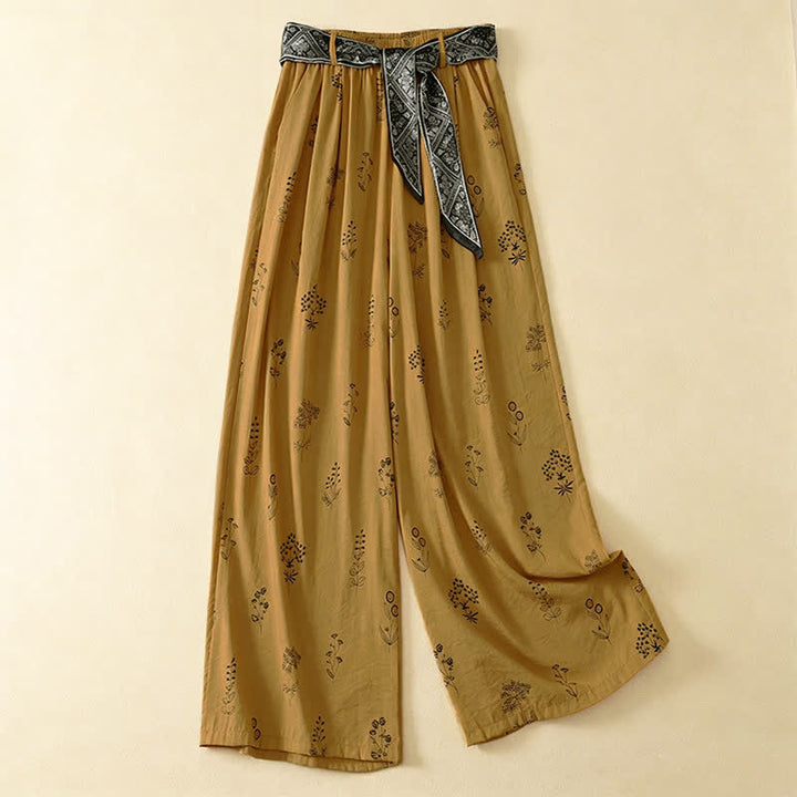 Buddha Stones Summer Casual Vintage Drawstring Floral Ankle Pants Women's Wide Leg Pants With Pocket - DarkGoldenrod - US8-10, UK/AU12-14, EU40-42 (2XL) - image 5