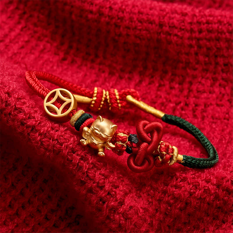 Buddha Stones Golden Lucky Cat Red String Protection Braided Bracelet - image 12