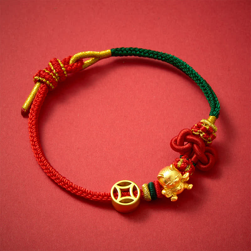 Buddha Stones Golden Lucky Cat Red String Protection Braided Bracelet - image 11