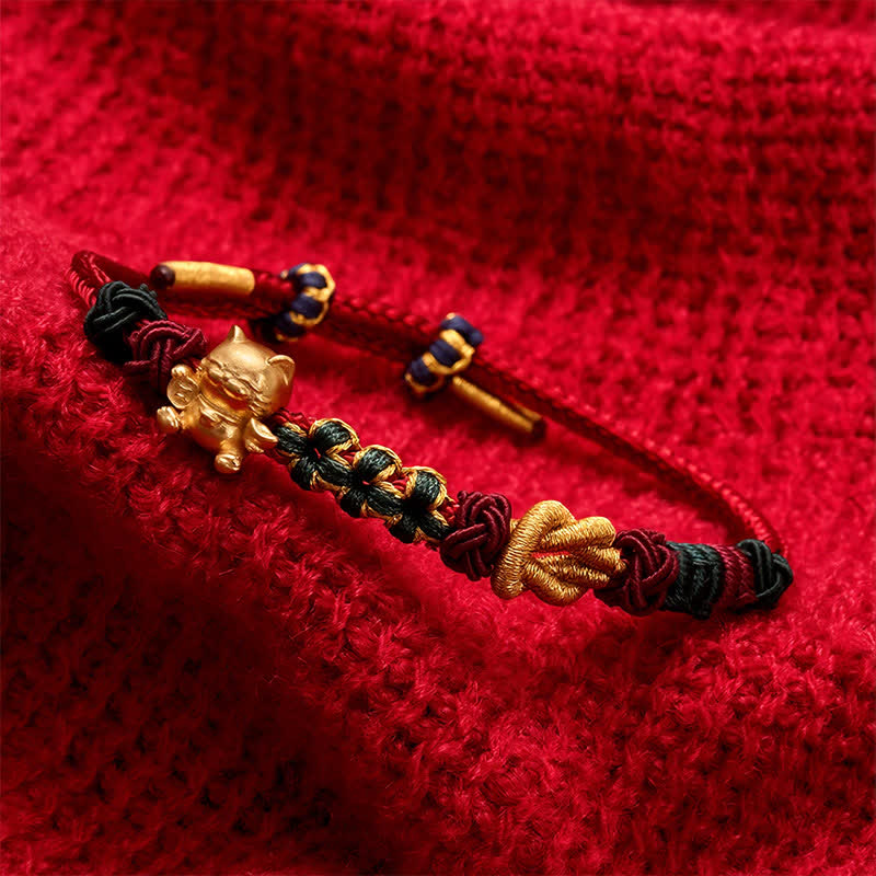 Buddha Stones Hand-Woven Red String Lucky Cat Protection Bracelet - image 9