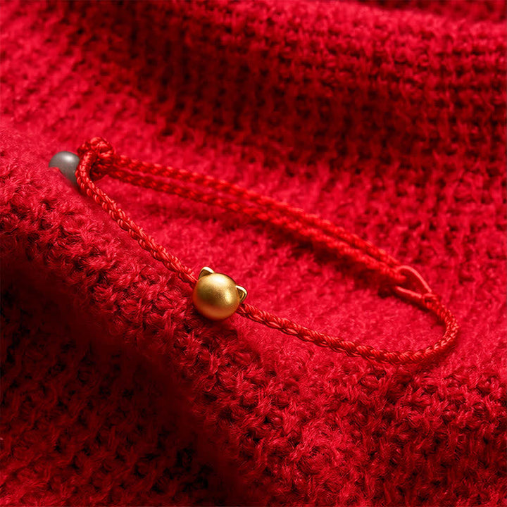 Buddha Stones Copper Cat Head Jade Red String Connection Bracelet - image 3