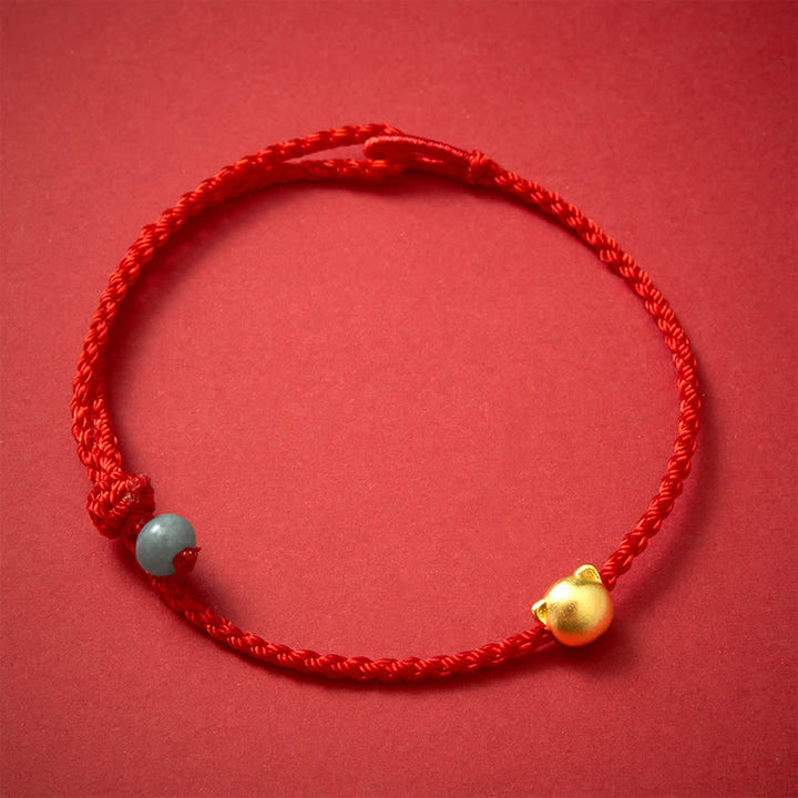 Buddha Stones Copper Cat Head Jade Red String Connection Bracelet - Red String(Protection ♥ Luck) - image 0