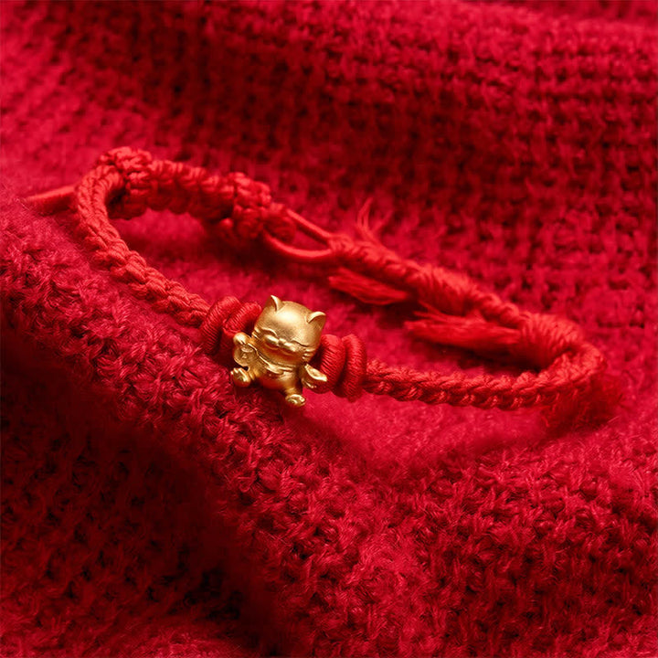 Buddha Stones Copper Lucky Cat Charm Red String Wealth Bracelet - image 10