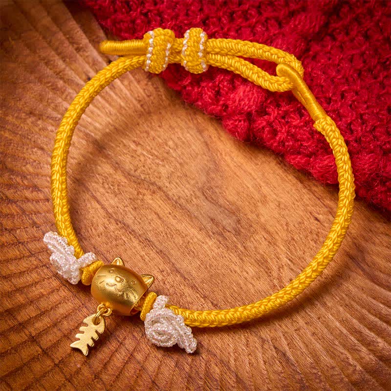 Buddha Stones Copper Cat Fish Yellow String Wealth Bracelet - image 2