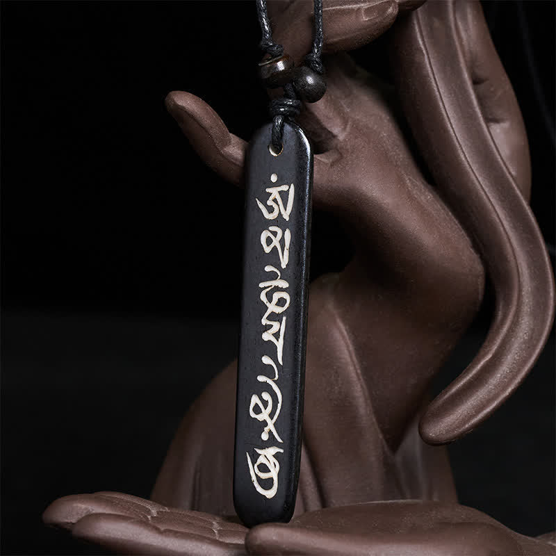 Buddha Stones Hand-Carved Bone Bead Om Mani Padme Hum Peace Necklace - image 1