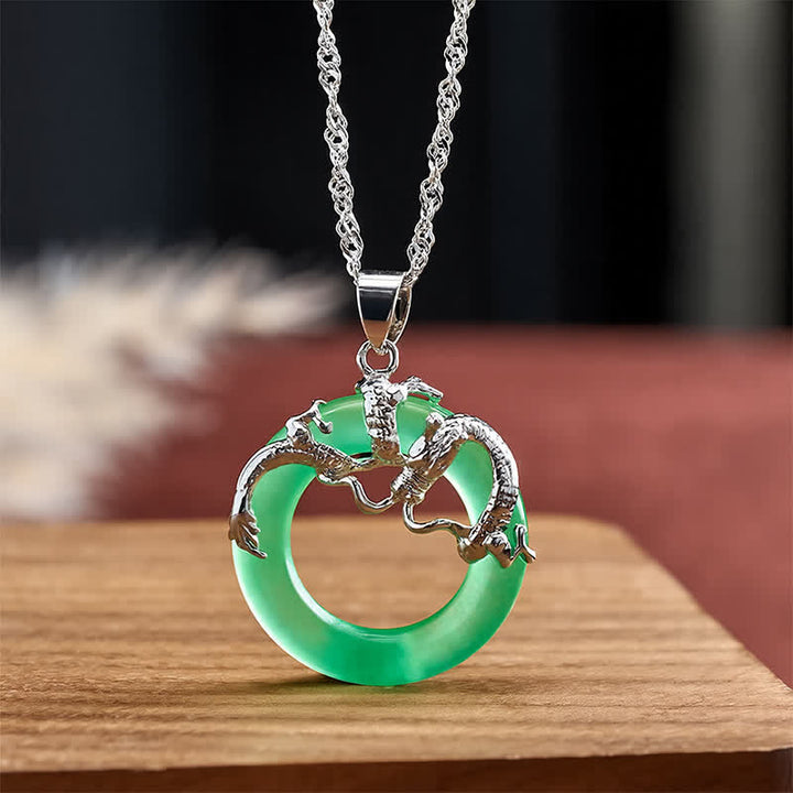 Buddha Stones Jade Dragon Round Pendant Protection Necklace - image 9