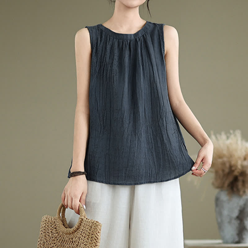 Buddha Stones Summer Wrinkles Simple Design Crew Neck Women's Sleeveless Vest Waistcoat - image 18