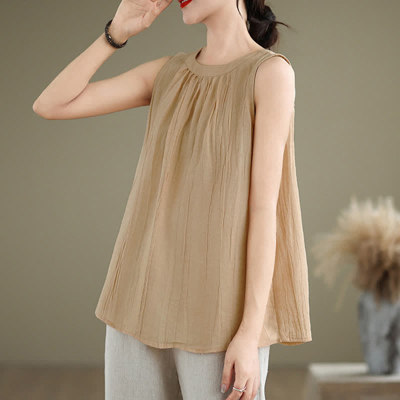Buddha Stones Summer Wrinkles Simple Design Crew Neck Women's Sleeveless Vest Waistcoat - image 29