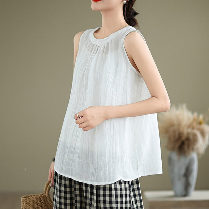 Buddha Stones Summer Wrinkles Simple Design Crew Neck Women's Sleeveless Vest Waistcoat - image 12
