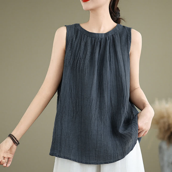 Buddha Stones Summer Wrinkles Simple Design Crew Neck Women's Sleeveless Vest Waistcoat - image 17