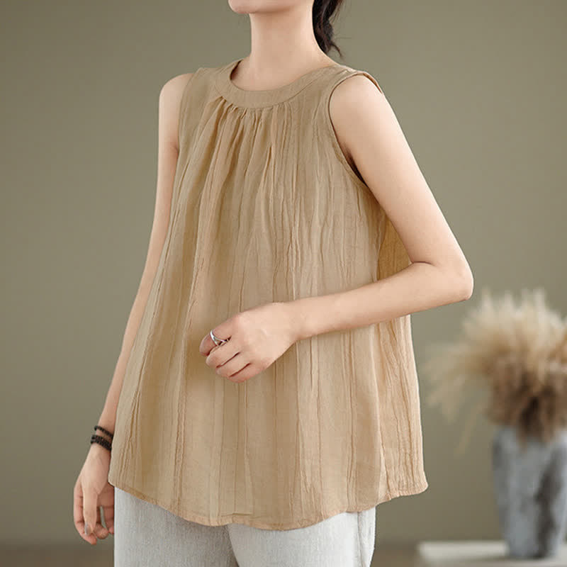 Buddha Stones Summer Wrinkles Simple Design Crew Neck Women's Sleeveless Vest Waistcoat - image 28