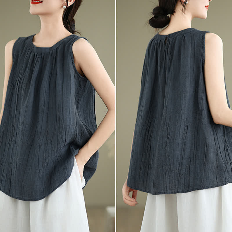 Buddha Stones Summer Wrinkles Simple Design Crew Neck Women's Sleeveless Vest Waistcoat - image 19