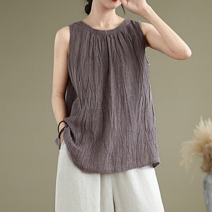 Buddha Stones Summer Wrinkles Simple Design Crew Neck Women's Sleeveless Vest Waistcoat - image 23