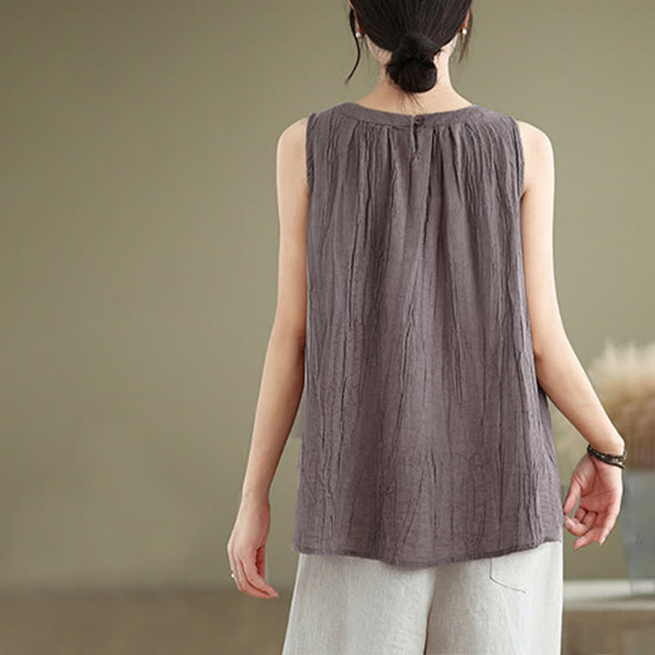 Buddha Stones Summer Wrinkles Simple Design Crew Neck Women's Sleeveless Vest Waistcoat - image 24