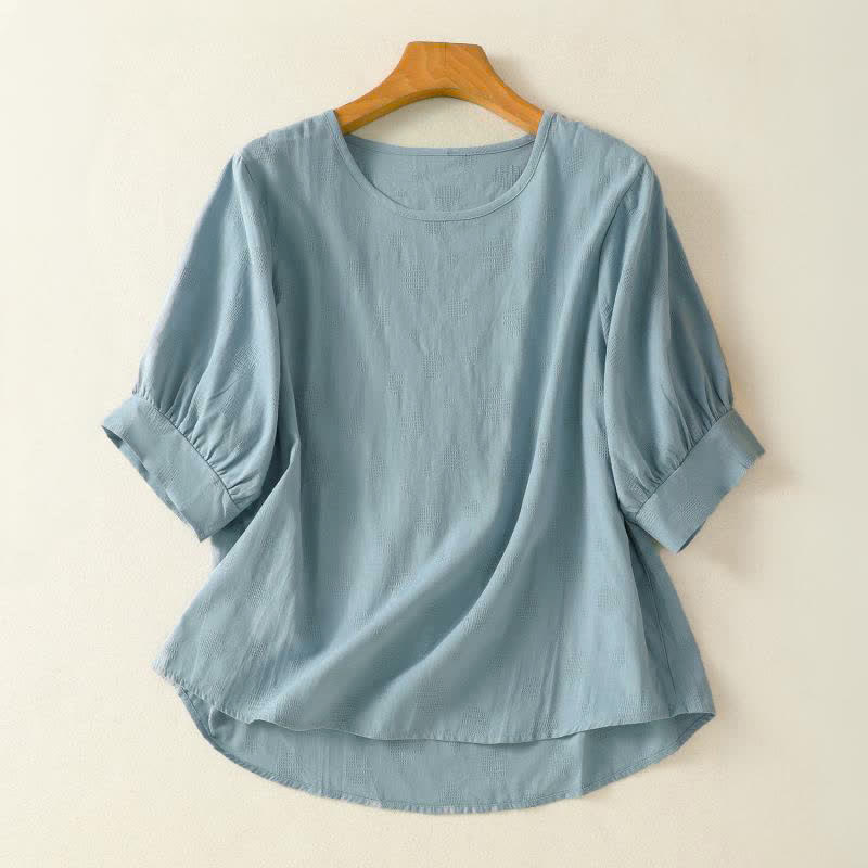 Buddha Stones Plain Crew Neck Design Women's Loose Short Sleeves T-Shirt - LightBlue - US8-10，UK/AU12-14，EU40-42 (2XL) - image 0