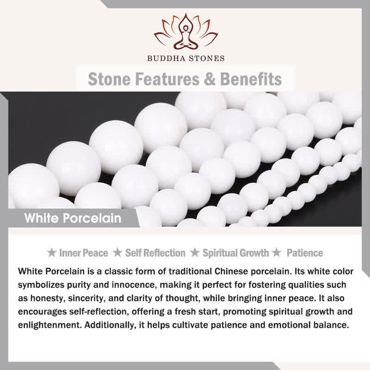 Buddha Stones White Porcelain Lotus Enlightenment Round Bead Bracelet - image 6