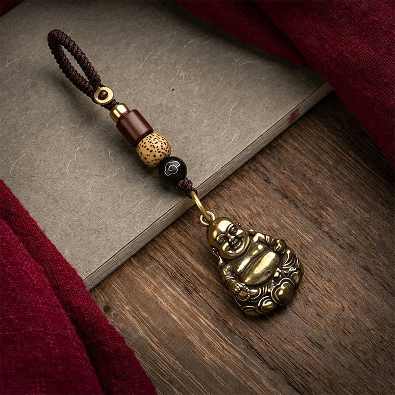 Buddha Stones Brass Laughing Buddha Grounding Luck Braided Keychains - image 1