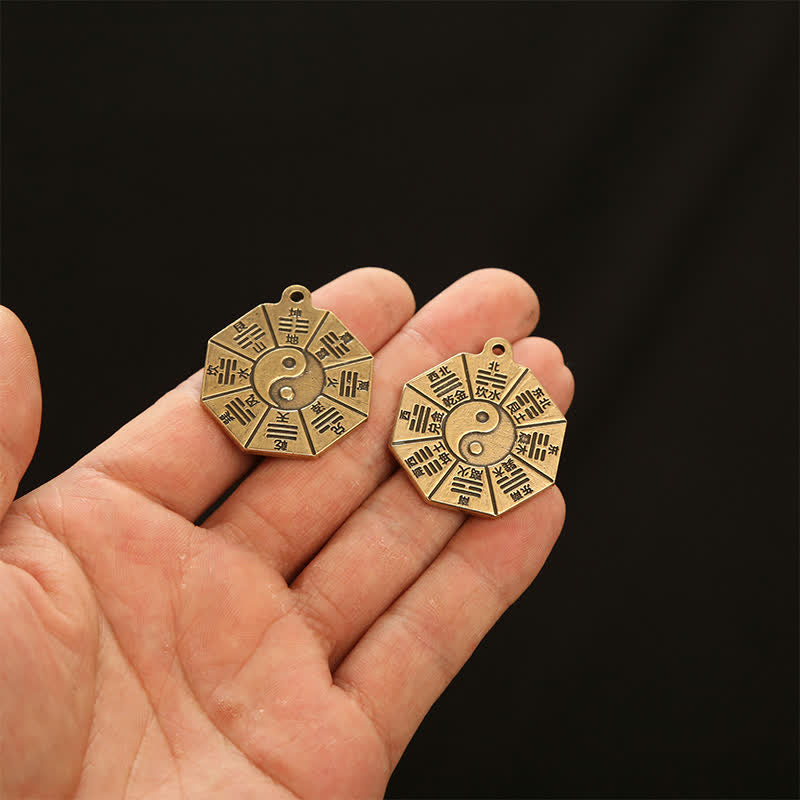 Buddha Stones Vintage Brass Bagua Pi Xiu Five Emperor Coins Pendant Protection Yin Yang Keychains - image 13