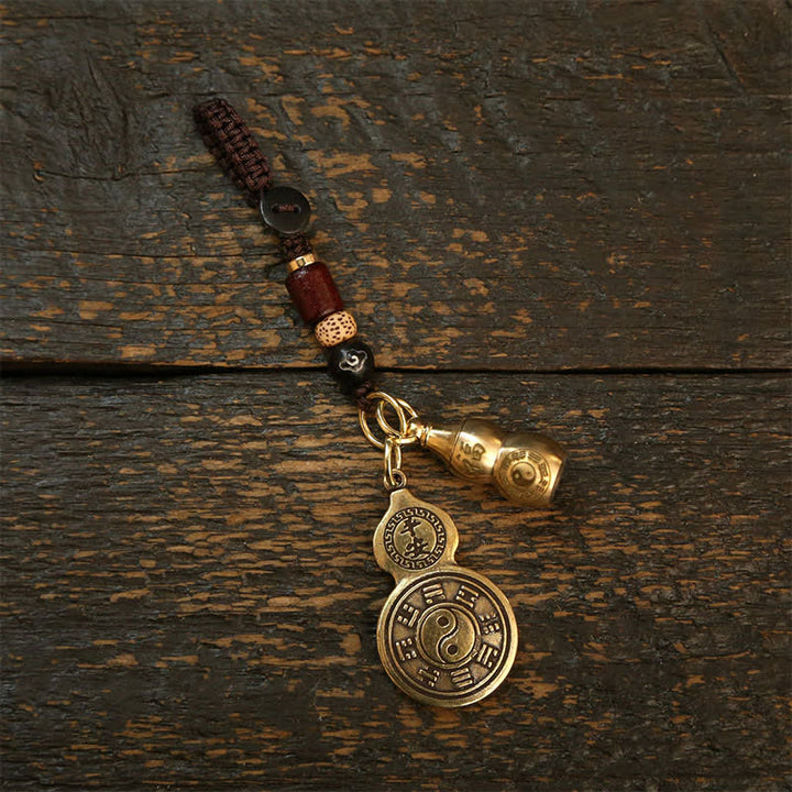 Buddha Stones Brass Bagua Gourd Pi Xiu Five Emperor Coins Pendant Protection Amulet Keychains - Two Models Of Bagua Gourds - image 3