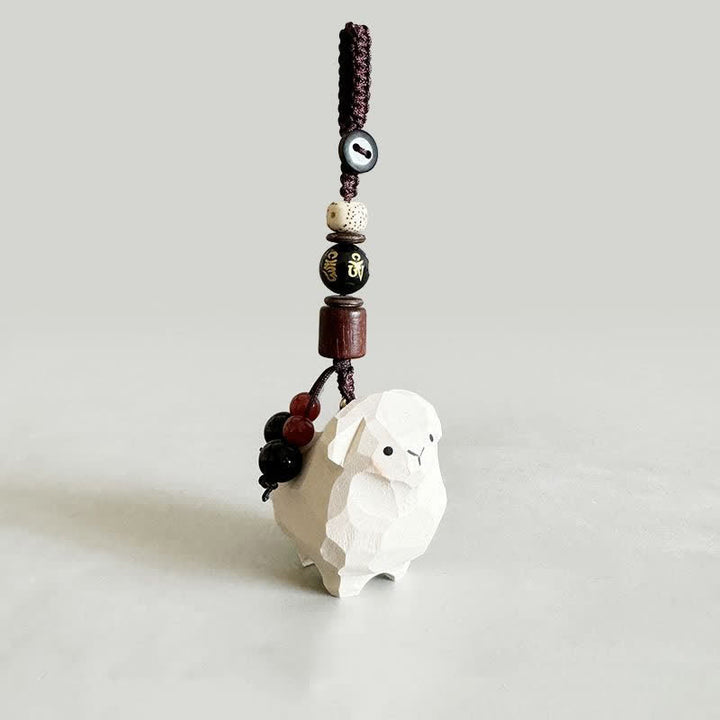 Buddha Stones Linden Wood Lamb Om Mani Padme Hum Plum Bossom Hand-carved Keychains - image 6
