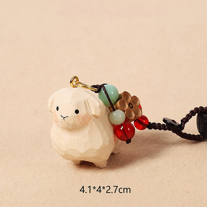 Buddha Stones Linden Wood Lamb Om Mani Padme Hum Plum Bossom Hand-carved Keychains - image 1