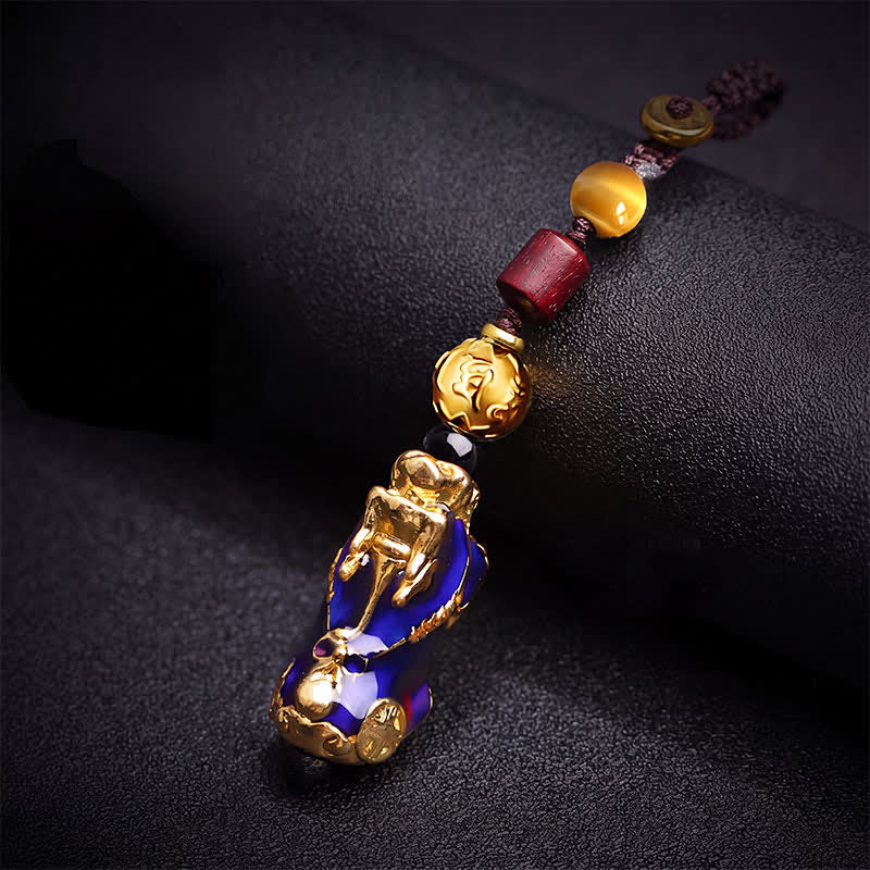 Buddha Stones Brass Color Change Pi Xiu Wealth Energy Braided Rope Car Keychains - Pi Xiu Keychains(Pendant Size: 33*15*13mm) - image 0
