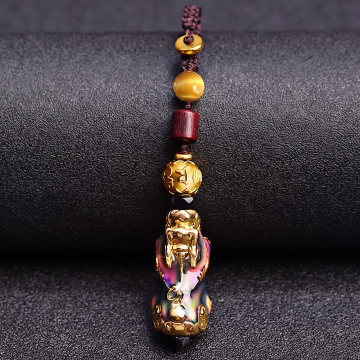 Buddha Stones Brass Color Change Pi Xiu Wealth Energy Braided Rope Car Keychains - image 3