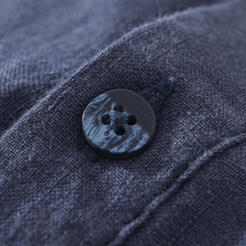 Buddha Stones Summer Casual Minimalist Solid Men's Long Sleeve Shirts With Patch Pocket - image 2