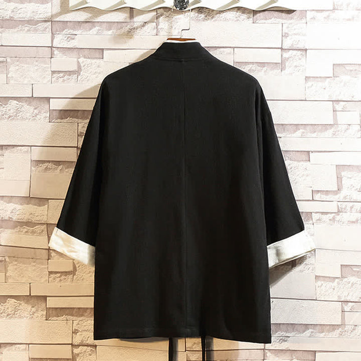 Buddha Stones Spring Summer Casual Minimalist Solid Three-Quarter Sleeve Men's Kimono With Pockets - image 4