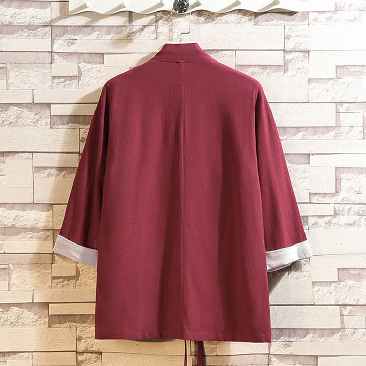 Buddha Stones Spring Summer Casual Minimalist Solid Three-Quarter Sleeve Men's Kimono With Pockets - image 15
