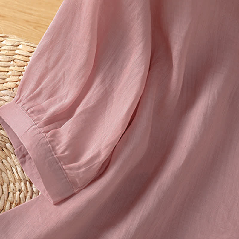 Buddha Stones Summer Tang Style Vintage Embroidery Floral Women's Elbow-Length Sleeve Shirts - image 9