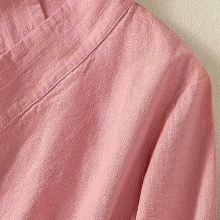 Buddha Stones Spring Summer Casual Tang Style V-Neck Drawstring Solid Women's Long Sleeve Shirts - image 10