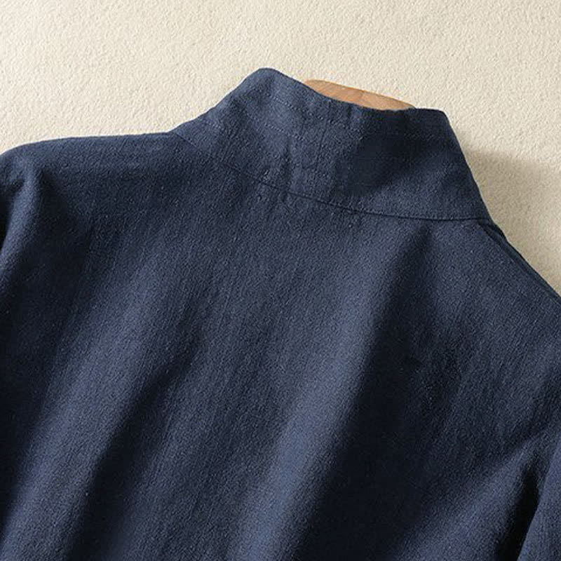 Buddha Stones Spring Summer Casual Tang Style V-Neck Drawstring Solid Women's Long Sleeve Shirts - image 3