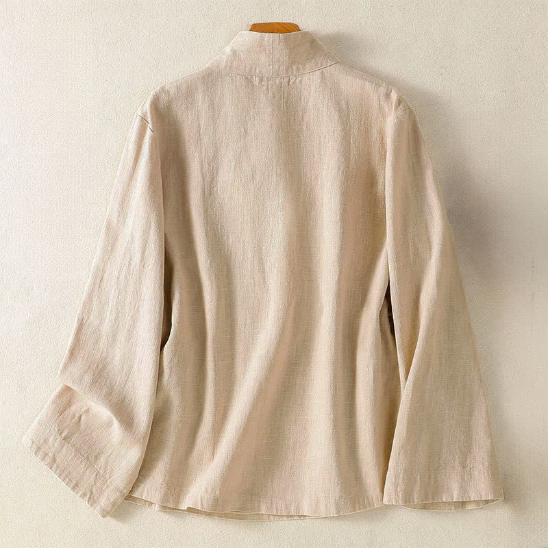 Buddha Stones Spring Summer Casual Tang Style V-Neck Drawstring Solid Women's Long Sleeve Shirts - image 15