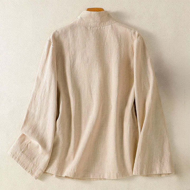 Buddha Stones Spring Summer Casual Tang Style V-Neck Drawstring Solid Women's Long Sleeve Shirts - image 15
