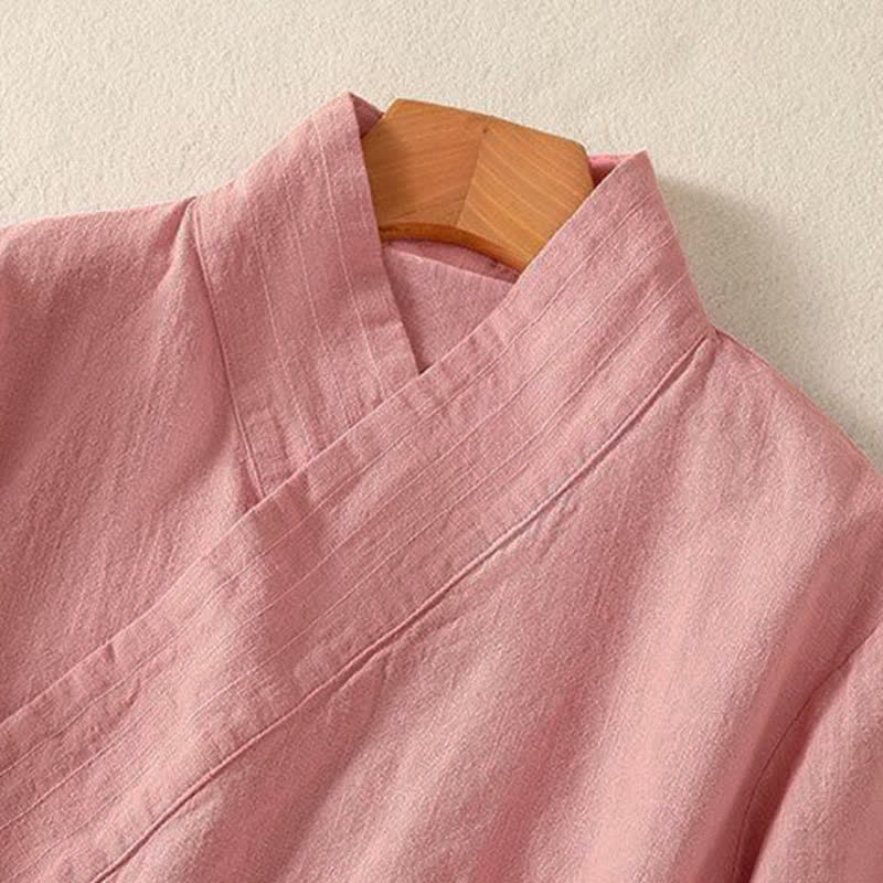 Buddha Stones Spring Summer Casual Tang Style V-Neck Drawstring Solid Women's Long Sleeve Shirts - image 8