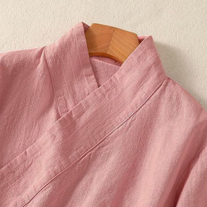 Buddha Stones Spring Summer Casual Tang Style V-Neck Drawstring Solid Women's Long Sleeve Shirts - image 8